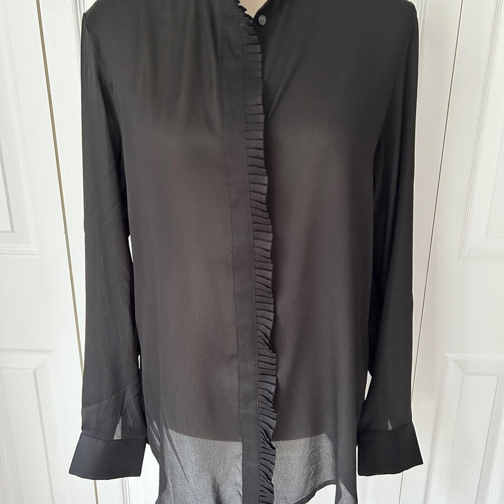 Black Sheer Button-Up Blouse